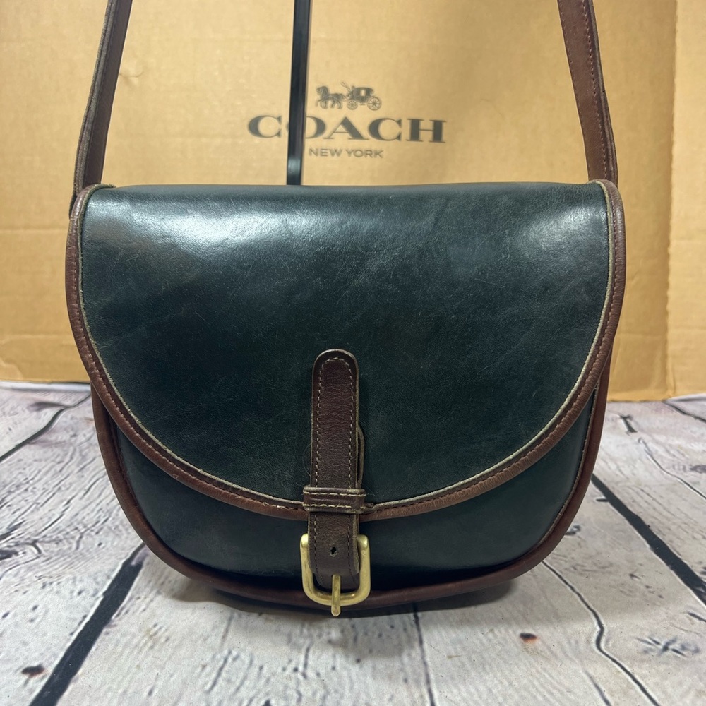 Vintage Coach 6850 Riding Bag Spectator GREEN Leather READ 40 yrs TLC Needed